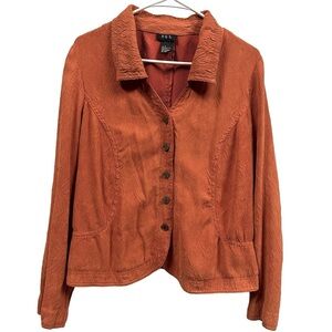 RQT Vintage Lightweight Sueded Orange Button Up V Neck Collared Shirt Jacket M